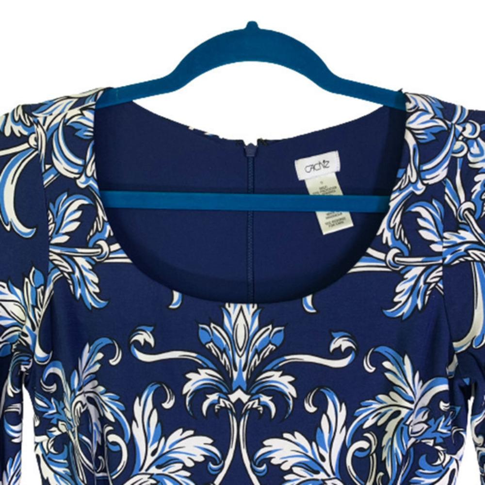 CACHE Navy Blue & White Filigree Print Long Sleeve Dress - Picture 4 of 11